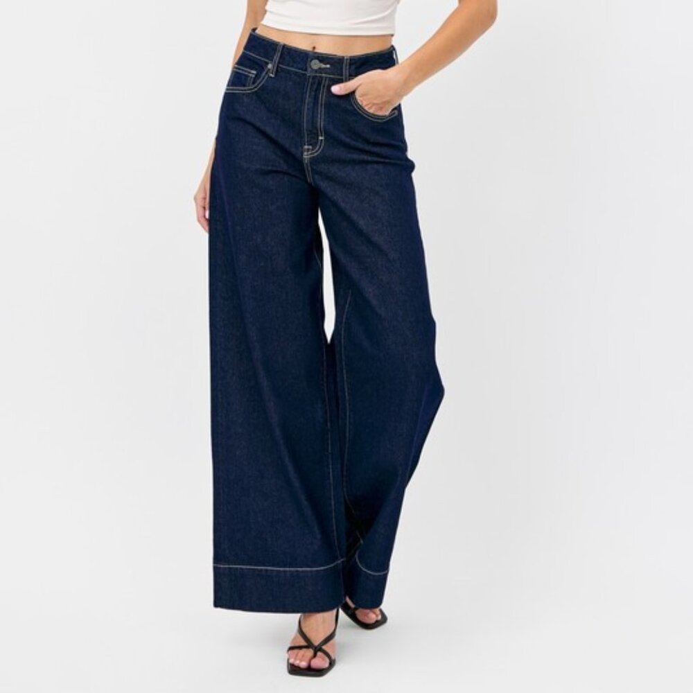 Women's Dark Blue Wide-Leg Jeans